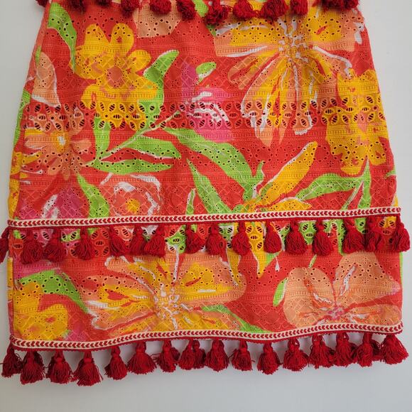 Anthropologie Verb Electra Eyelet Skirt Tropical Bold Floral Women Tassels Small - Picture 5 of 11
